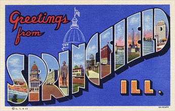 'Greetings from Springfield, Illinois', postcard, 1935. Artist: Unknown