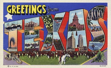 'Greetings from Texas', postcard, 1935. Artist: Unknown