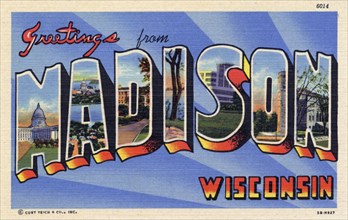 'Greetings from Madison, Wisconsin', postcard, 1945. Artist: Unknown