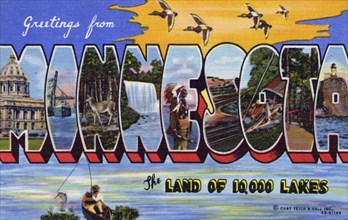 'Greetings from Minnesota, the Land of 10,000 Lakes', postcard, 20th century. Artist: Unknown