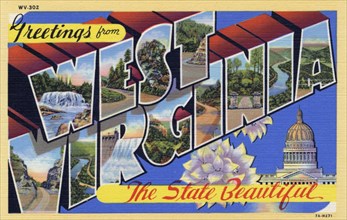'Greetings from West Virginia, the State Beautiful', postcard, 1937. Artist: Unknown