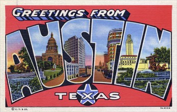 'Greetings from Austin, Texas', postcard, 1937. Artist: Unknown