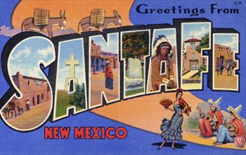 'Greetings from Santa Fe, New Mexico', postcard, 1937. Artist: Unknown