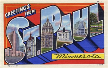'Greetings from St Paul, Minnesota', postcard, 1937. Artist: Unknown