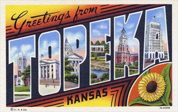 'Greetings from Topeka, Kansas', postcard, 1937. Artist: Unknown