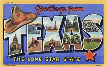 'Greetings from Texas, the Lone Star State', postcard, 1938. Artist: Unknown