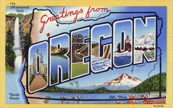 'Greetings from Oregon', postcard, 1938. Artist: Unknown