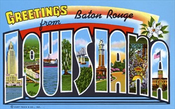 'Greetings from Baton Rouge, Louisiana', postcard, 1958. Artist: Unknown
