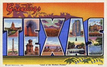 'Greetings from Texas', postcard, 1939. Artist: Unknown