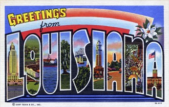 'Greetings from Louisiana', postcard, 1939. Artist: Unknown