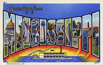 'Greetings from Mississippi', postcard, 1939. Artist: Unknown