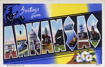 'Greetings from Arkansas', postcard, 1939. Artist: Unknown