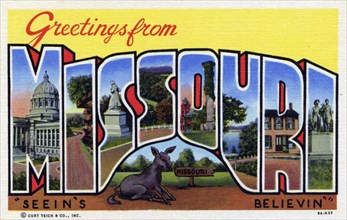 'Greetings from Missouri', postcard, 1939. Artist: Unknown