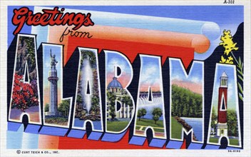 'Greetings from Alabama', postcard, 1939. Artist: Unknown