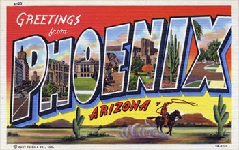 'Greetings from Phoenix, Arizona', postcard, 1939. Artist: Unknown