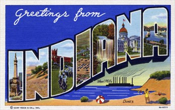 'Greetings from Indiana', postcard, 1939. Artist: Unknown