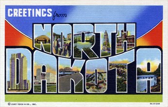 'Greetings from North Dakota', postcard, 1939. Artist: Unknown