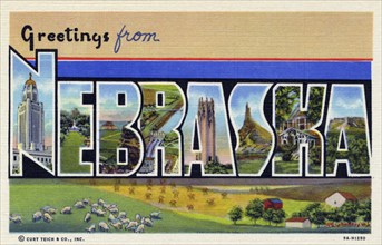 'Greetings from Nebraska', postcard, 1939. Artist: Unknown