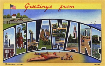 'Greetings from Delaware', postcard, 1939. Artist: Unknown