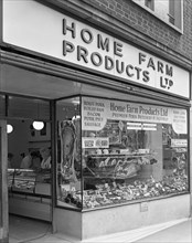 Home Farm Products Ltd butcher's shop front, Sheffield, South Yorkshire, 1966.  Artist: Michael Walters