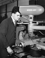 Worker using a cutting machine, Egdar Allen Steel Foundry, Sheffield, South Yorkshire, 1964. Artist: Michael Walters