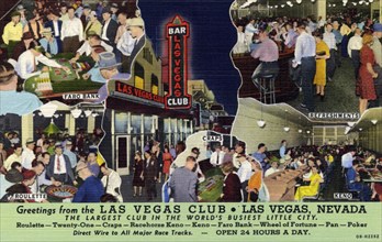 'Greetings from the Las Vegas Club, Las Vegas, Nevada', postcard, 1940. Artist: Unknown