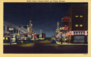 'Bright Lights, Fremont Street, Las Vegas, Nevada', postcard, 1943. Artist: Unknown