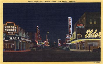 'Bright Lights on Fremont Street, Las Vegas, Nevada', postcard, 1946. Artist: Unknown