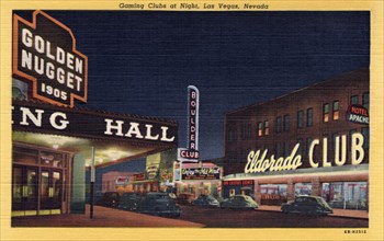 'Gaming Clubs at Night, Las Vegas, Nevada', postcard, 1946. Artist: Unknown