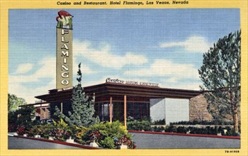 'Casino and Restaurant, Hotel Flamingo, Las Vegas, Nevada', postcard, 1947. Artist: Unknown