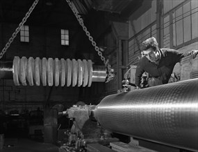 Machining industrial rollers at the Wombwell Foundry & Engineering Co, South Yorkshire, 1963. Artist: Michael Walters