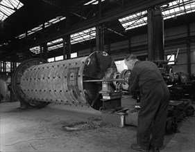 Using an industrial drill during the fabrication of a ball mill, Sheffield, South Yorkshire, 1963. Artist: Michael Walters