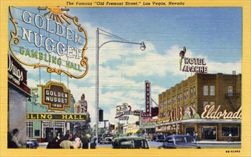 'The Famous Old Fremont Street, Las Vegas, Nevada', postcard, 1948. Artist: Unknown