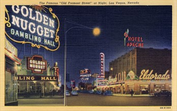 'The Famous Old Fremont Street at night, Las Vegas, Nevada', postcard, 1948. Artist: Unknown
