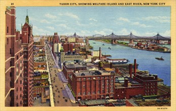 Tudor City, showing Welfare Island and East River, New York City, New York, USA, 1933. Artist: Unknown