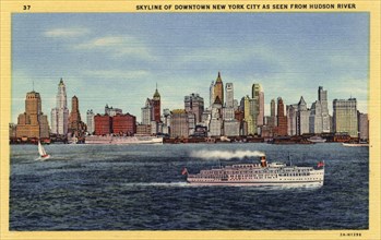 Skyline of downtown New York City as seen from Hudson River, New York, USA, 1933. Artist: Unknown
