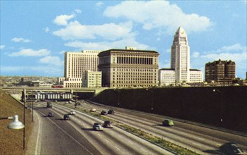Civic Center From Hollywood Freeway, Los Angeles, California, USA, 1953. Artist: Unknown