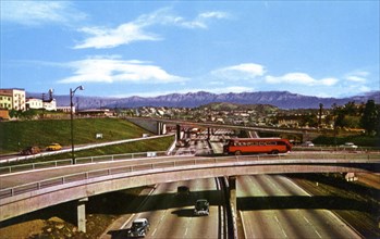Looking north on Harbor Freeway, Los Angeles, California, USA, 1956. Artist: Unknown