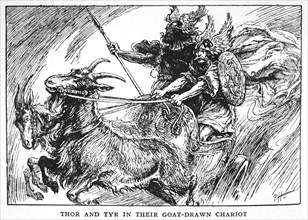 'Thor and Tyr in their Goat-Drawn Chariot', 1925. Artist: Unknown