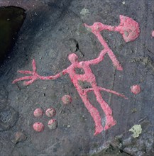 The Axe God, Bronze Age petroglyph at Flyhov, Husaby, Sweden. Artist: Åke Lindau