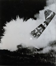 German fighter aircraft Messerschmitt crashes and explodes, c1939-c45. Artist: Unknown