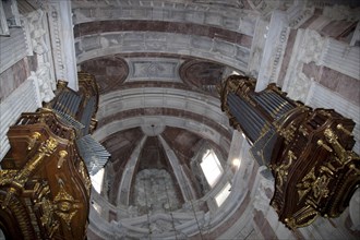Two pipe organs in the basilica in Mafra National Palace (Palacio de Mafra), Mafra, Portugal, 2009. Artist: Samuel Magal