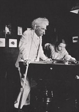 Mark Twain, American author, playing pool, c1900s(?). Artist: Unknown