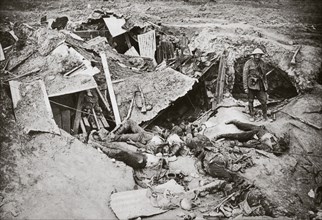 German machine-gun emplacement destroyed by British artillery fire, France, World War I, 1916. Artist: Unknown