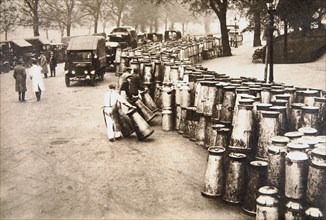 Milk churns being delivered to Hyde Park, London, during the General Strike, 8 May 1926. Artist: Unknown