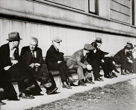 Unemployed men sitting outside the Public Library, San Francisco, California, USA, February 1937. Artist: Unknown