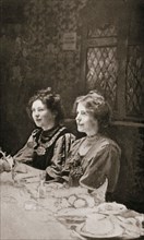 Christabel Pankhurst and Annie Kenney, British suffragettes, 1909.  Artist: GK Jones