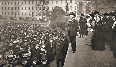 Keir Hardie addressing the first women's suffrage demonstration, London, 19 May 1906. Artist: Unknown