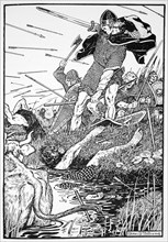 'King Magnus in the marsh at Downpatrick', Ireland, 1103 (1913). Artist: Morris Meredith Williams