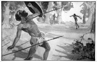 'Byama threw a spear with all his strength', 1923.  Artist: Raymond Wenban